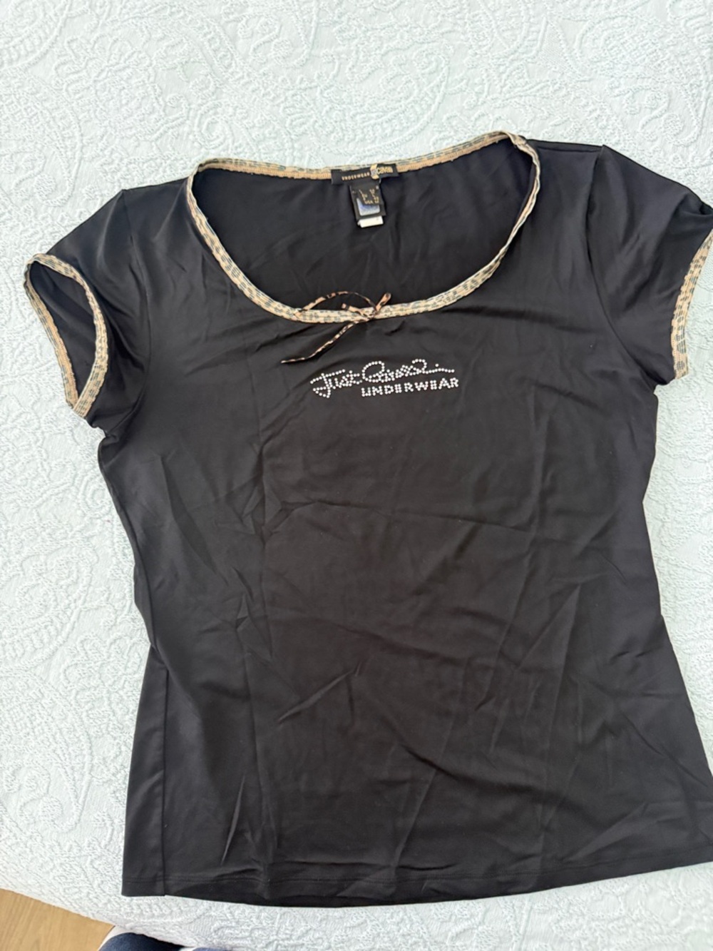 Just  Cavalli vintage Black Short Sleeve Tee with Contrast Trim.
